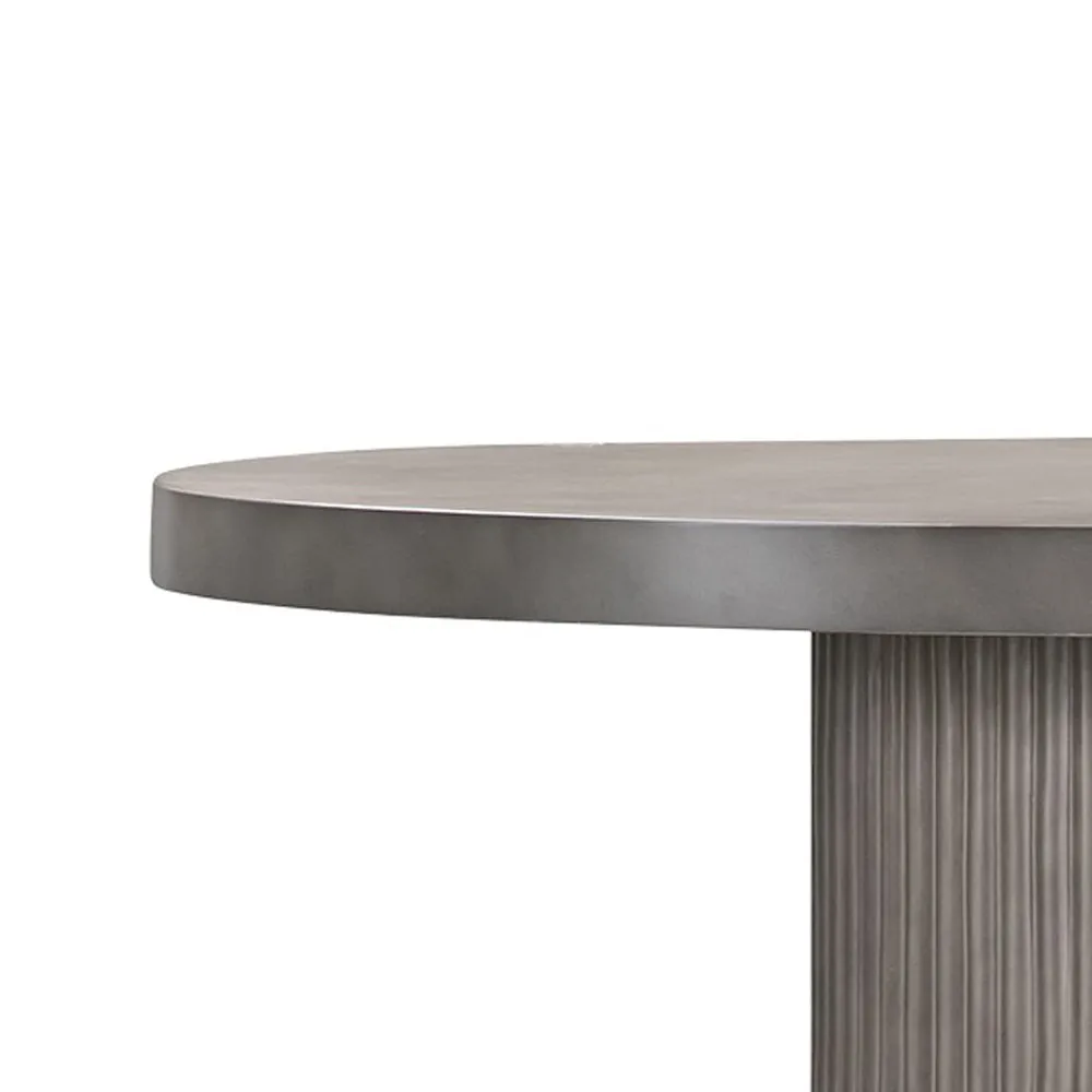 75 Inch Modern Concrete Oval Dining Table, Fluted Platform Base, Gray Tone By Casagear Home