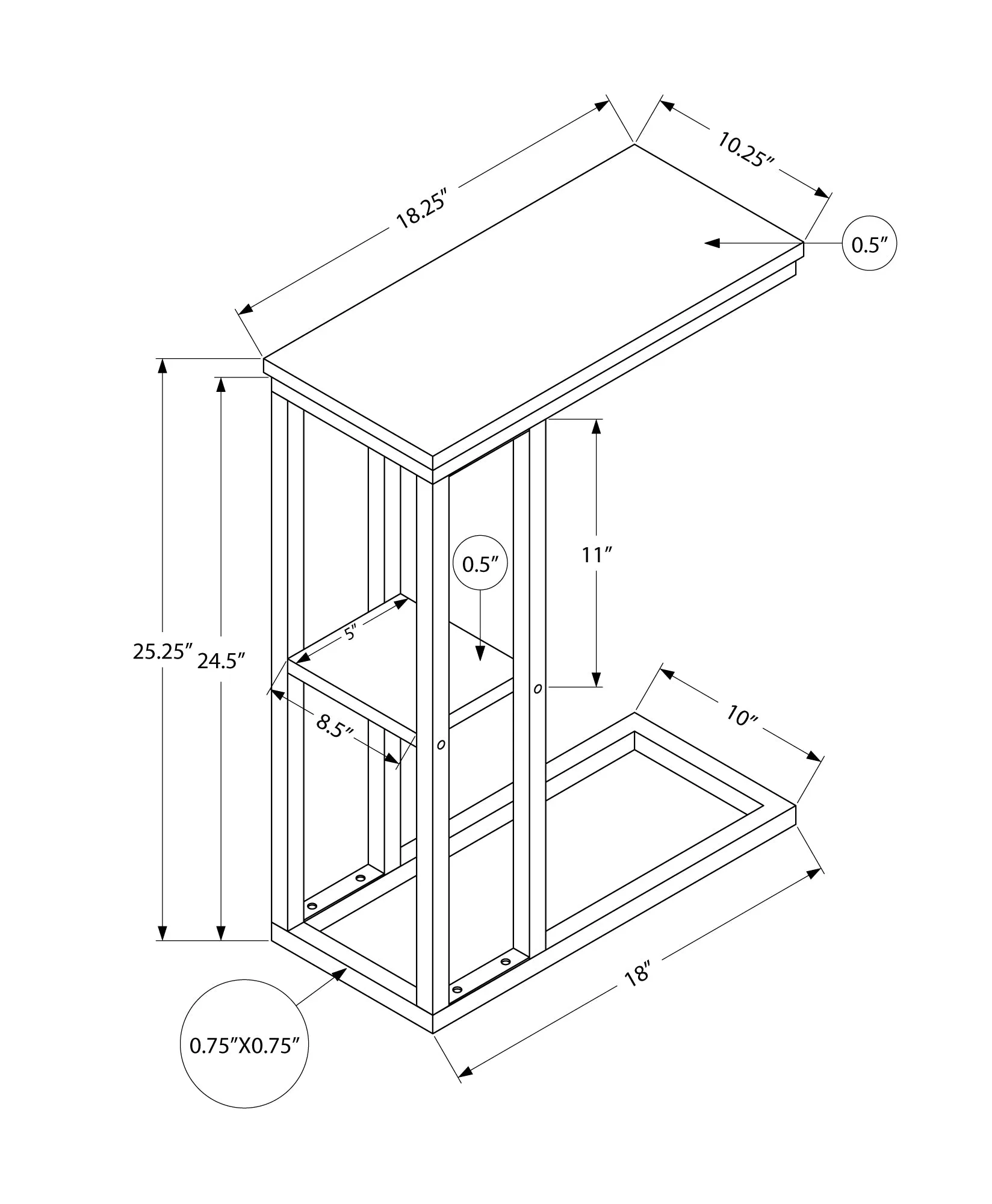 Accent Table - 25"H / Dark Taupe / Black Metal