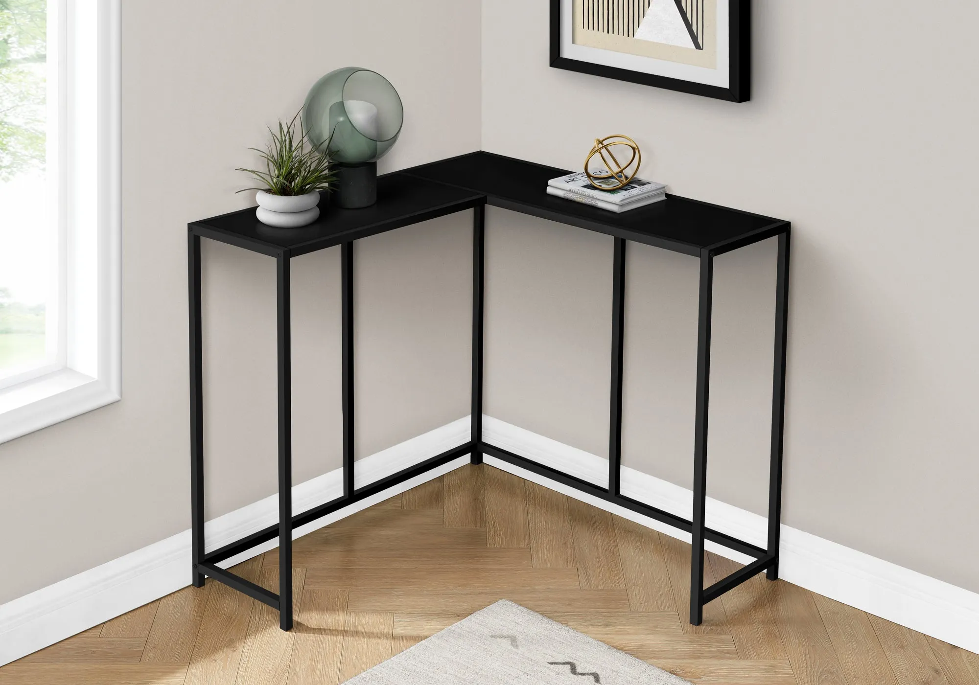 Accent Table - 36"L / Black / Black Corner Console