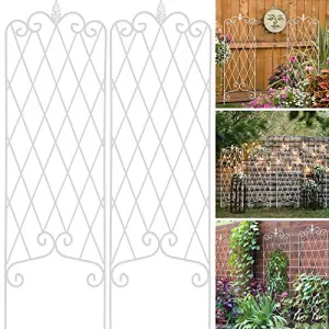 Amagabeli Garden Trellis 47” x 16” Rustproof Iron Plant Trellis Patio White Metal 2 Pack ET336