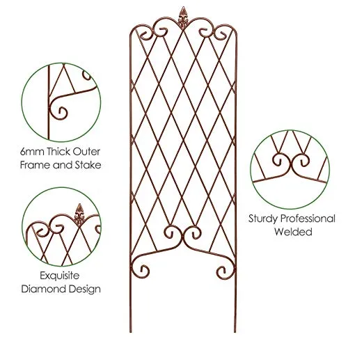 Amagabeli Garden Trellis 47” x 16” Rustproof Iron Plant Trellis Vegetables Patio Brown 2 Pack ET335