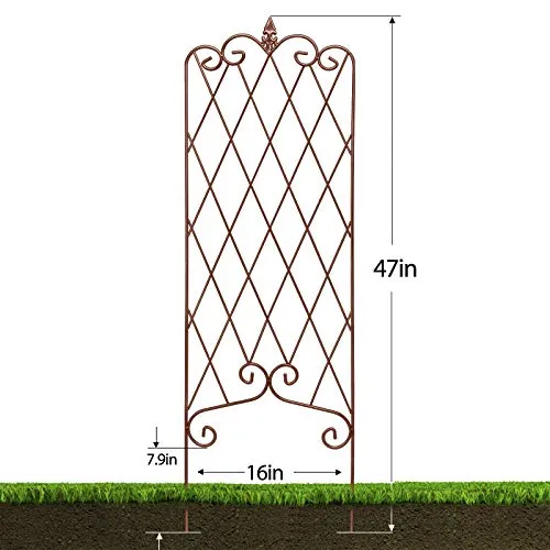 Amagabeli Garden Trellis 47” x 16” Rustproof Iron Plant Trellis Vegetables Patio Brown 2 Pack ET335
