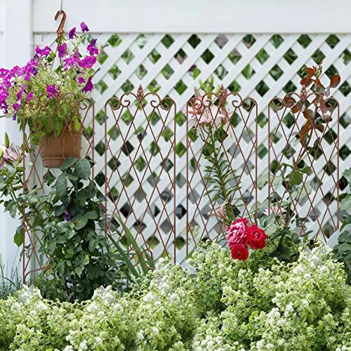 Amagabeli Garden Trellis 47” x 16” Rustproof Iron Plant Trellis Vegetables Patio Brown 2 Pack ET335