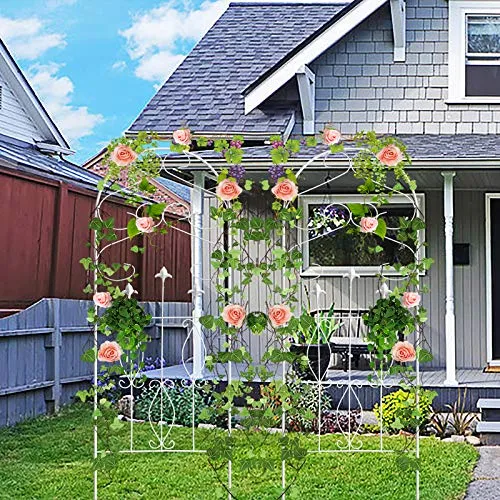 Amagabeli Garden Trellis 60" x 18" Rustproof White Iron Potted Vines Patio Metal 2 Pack ET338