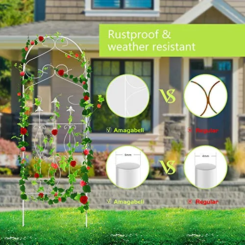 Amagabeli Garden Trellis 60" x 18" Rustproof White Iron Potted Vines Patio Metal 2 Pack ET338