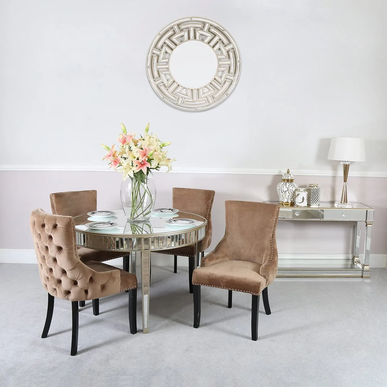 Apollo Champagne Mirrored Round Dining Table