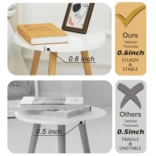 AWASEN Side Table Round, Small Side Table Nightstand Accent End Table for Living Room Bedroom Office Small Spaces, 16''D x 19.5''H (White, Wood)