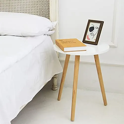 AWASEN Side Table Round, Small Side Table Nightstand Accent End Table for Living Room Bedroom Office Small Spaces, 16''D x 19.5''H (White, Wood)