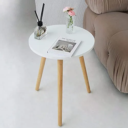 AWASEN Side Table Round, Small Side Table Nightstand Accent End Table for Living Room Bedroom Office Small Spaces, 16''D x 19.5''H (White, Wood)
