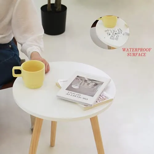 AWASEN Side Table Round, Small Side Table Nightstand Accent End Table for Living Room Bedroom Office Small Spaces, 16''D x 19.5''H (White, Wood)