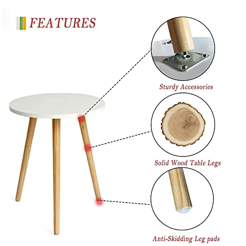 AWASEN Side Table Round, Small Side Table Nightstand Accent End Table for Living Room Bedroom Office Small Spaces, 16''D x 19.5''H (White, Wood)