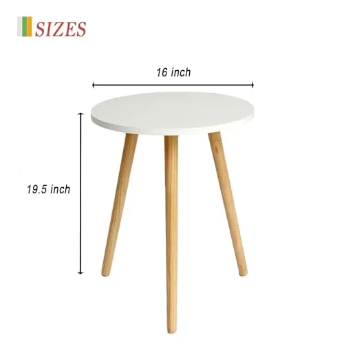 AWASEN Side Table Round, Small Side Table Nightstand Accent End Table for Living Room Bedroom Office Small Spaces, 16''D x 19.5''H (White, Wood)
