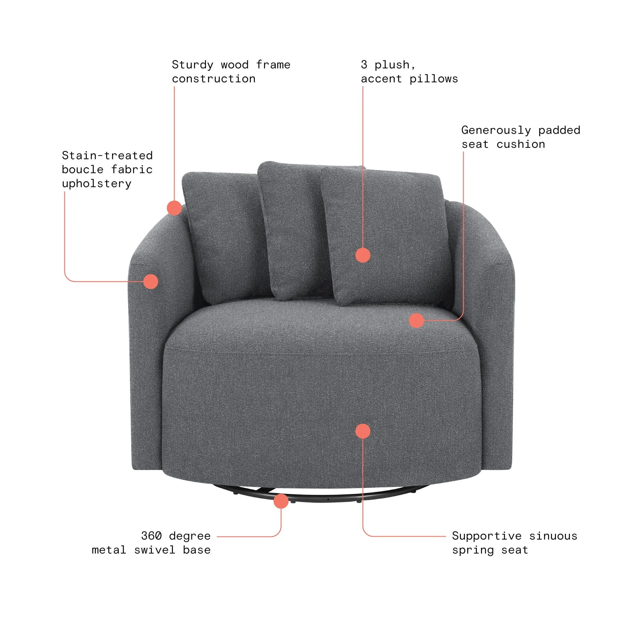 Beautiful Drew Chair by Drew Barrymore, Charcoal Boucle