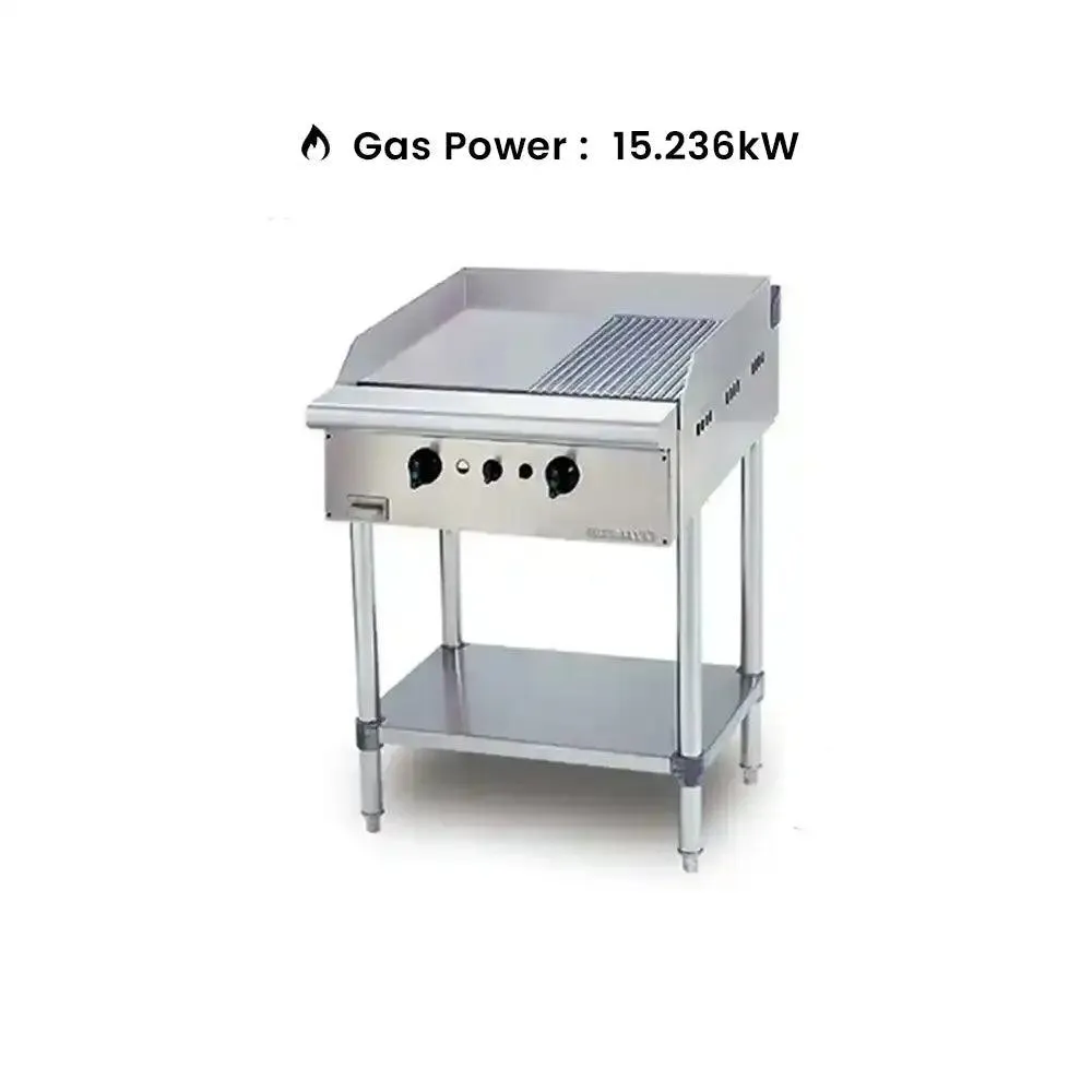 Berjaya GG2B12RFS-17 Gas Griddle Half Ribbed Freestanding With 2 Burner Cooking Surface, Power 15.236 kW