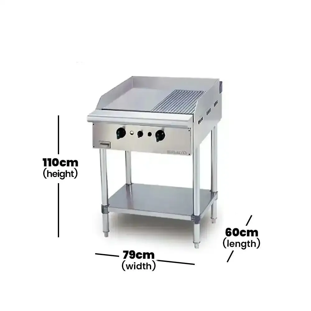 Berjaya GG2B12RFS-17 Gas Griddle Half Ribbed Freestanding With 2 Burner Cooking Surface, Power 15.236 kW