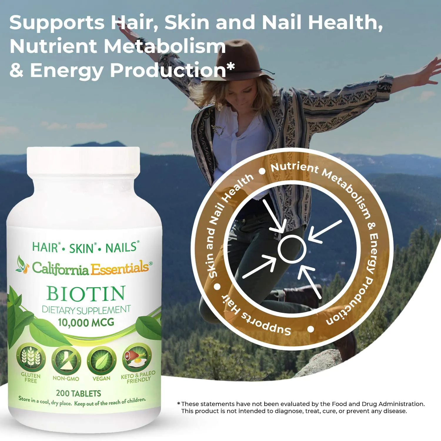 Biotin 10,000Mcg – Hair Growth Vegetarian Vitamins B7 Supports Healthy Hair, Skin, and Nail Growth – Dietary Supplement for Men & Women of All Hair Types (200 Tablets)