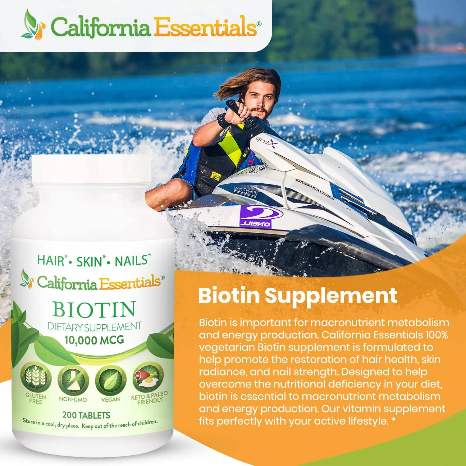 Biotin 10,000Mcg – Hair Growth Vegetarian Vitamins B7 Supports Healthy Hair, Skin, and Nail Growth – Dietary Supplement for Men & Women of All Hair Types (200 Tablets)
