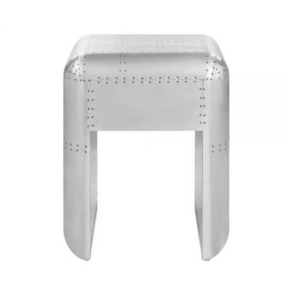 Bran 20 Inch End Table with Single Drawer, Wood, Glass, Aluminium Metal By Casagear Home