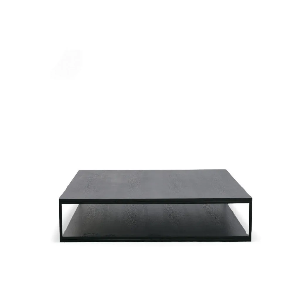 Cid Rive 48 Inch Coffee Table, Square Top, Shelf, Black Ash Veneer, Iron By Casagear Home