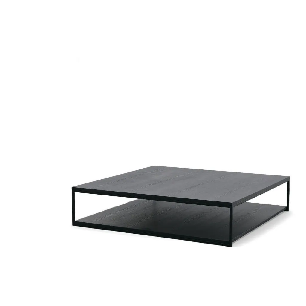 Cid Rive 48 Inch Coffee Table, Square Top, Shelf, Black Ash Veneer, Iron By Casagear Home