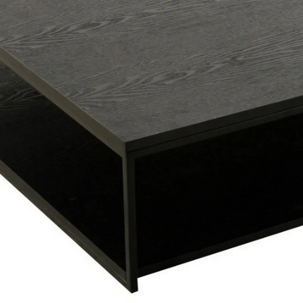 Cid Rive 48 Inch Coffee Table, Square Top, Shelf, Black Ash Veneer, Iron By Casagear Home