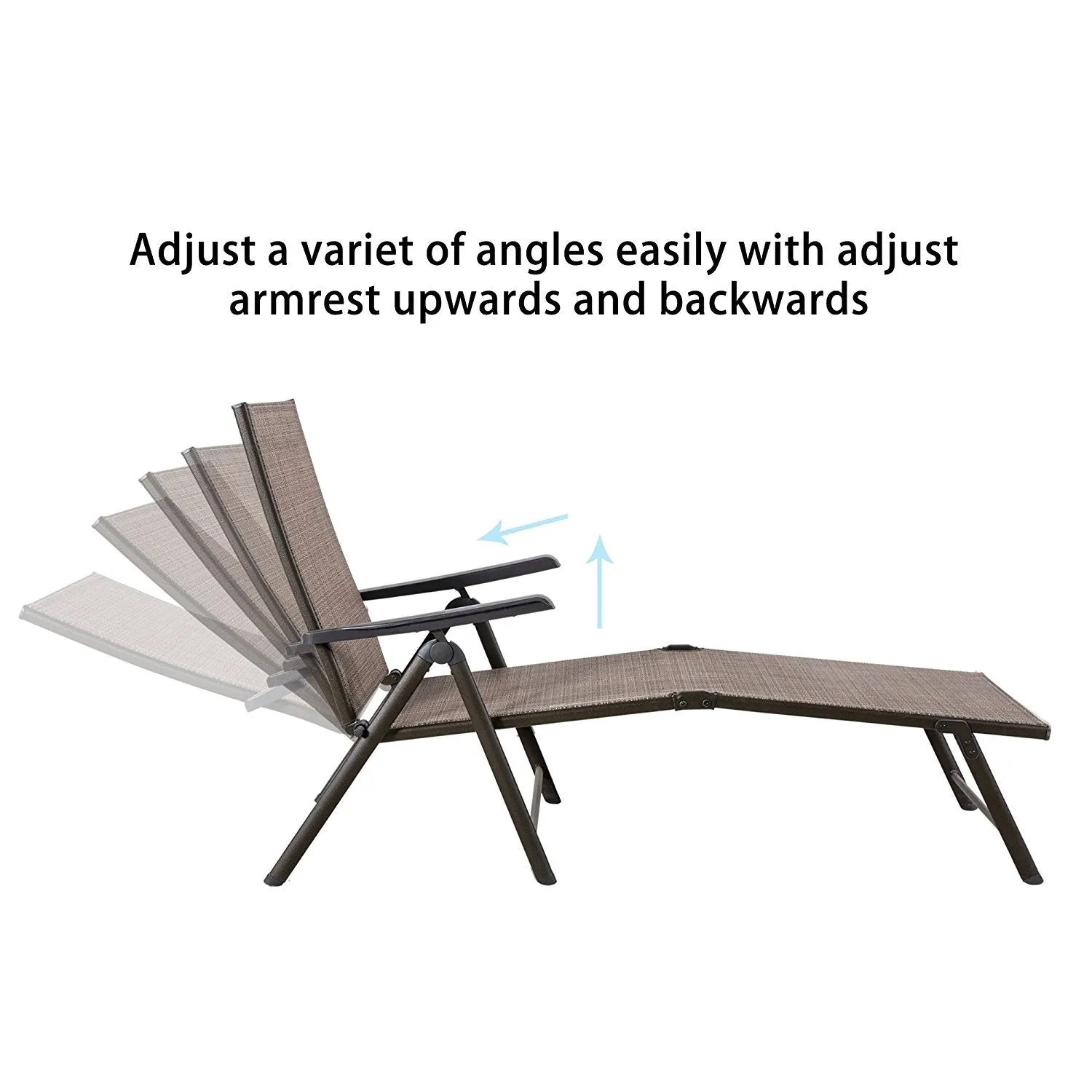 Cloud Mountain Pack of 2 Outdoor Recliner Lounge Chair Set Outdoor Adjustable Pool Chaise Patio Sun Loungers Chair Daybed Textilene Brown Powder Coated Anti-Rust, Tan