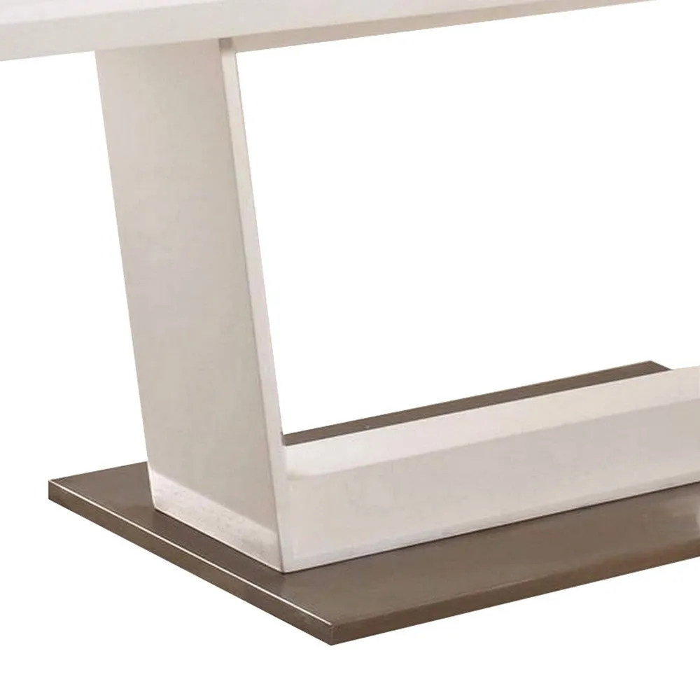 Col 71-95 Inch Extendable Dining Table, U Shaped Pedestal Base, White  By Casagear Home