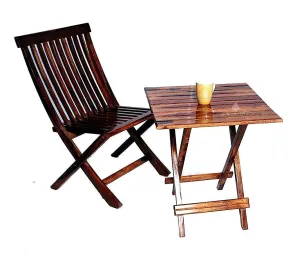 Dews Furniture Sheesham Wood Square Coffee Table with Folding Chair for Living Room Office Garden Table I Walnut Finish