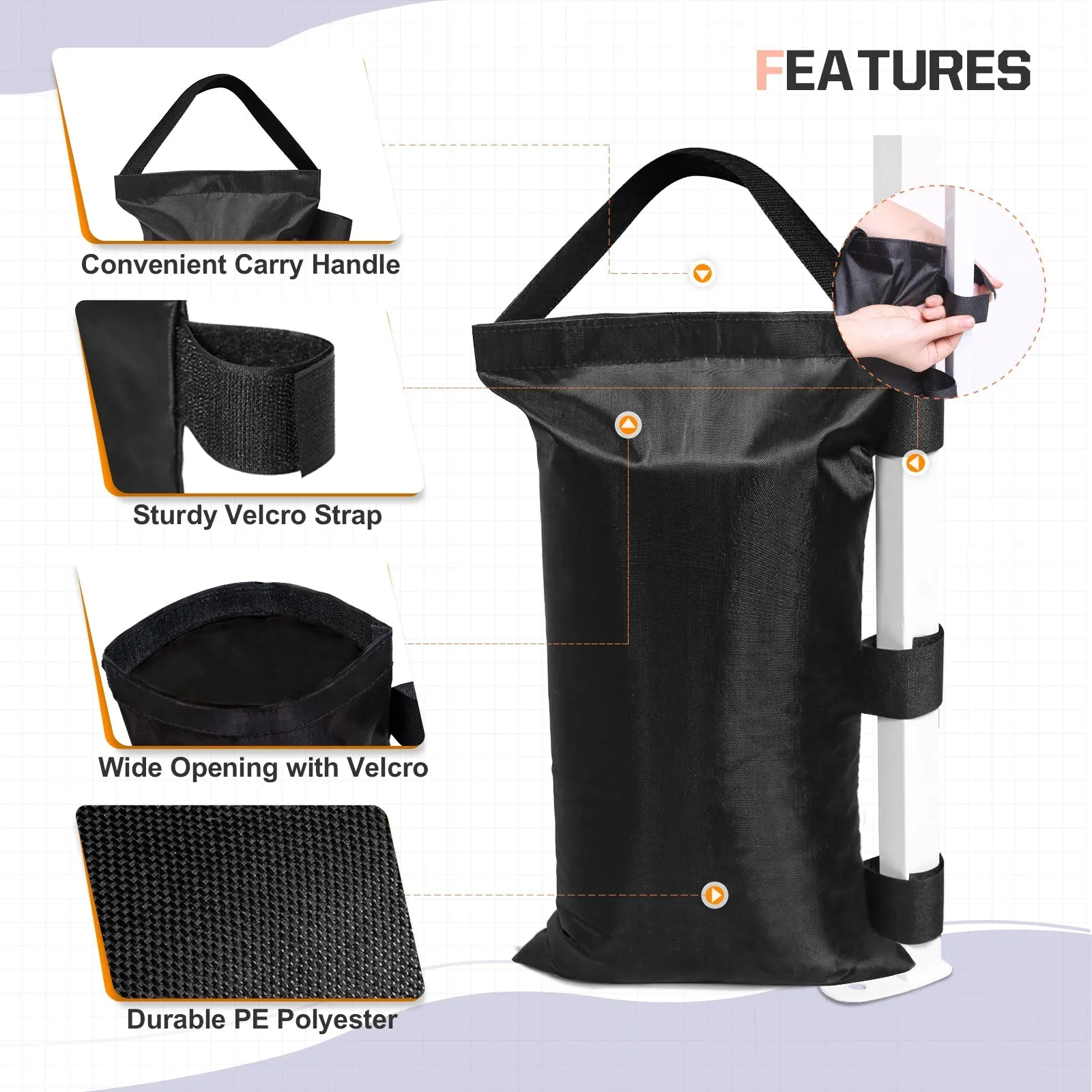 EAGLE PEAK Canopy and Tent Weight Bags, 4-Pack, Holds Up to 16lbs per Sand Bag, Set of 4 (Sand purchased separately)