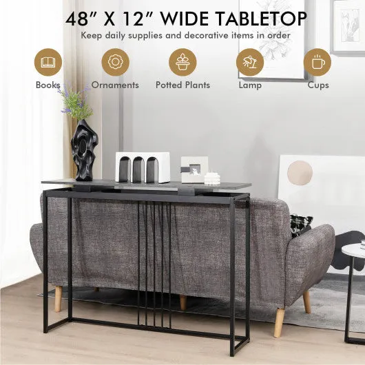 Entrance Couch Table with Narrow Faux Marble Top for Living Room and Hallway-Black