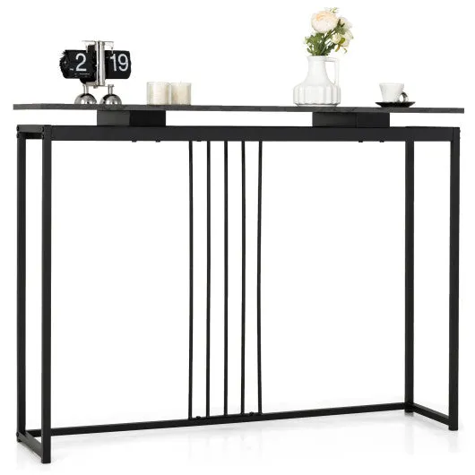 Entrance Couch Table with Narrow Faux Marble Top for Living Room and Hallway-Black