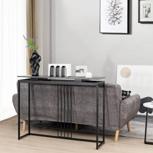 Entrance Couch Table with Narrow Faux Marble Top for Living Room and Hallway-Black