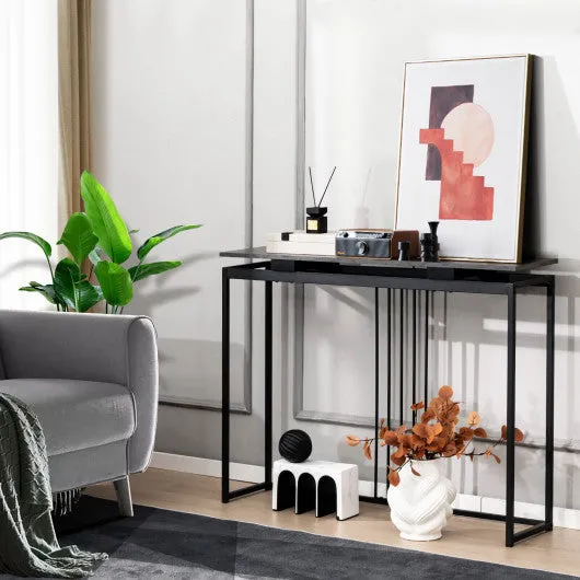 Entrance Couch Table with Narrow Faux Marble Top for Living Room and Hallway-Black