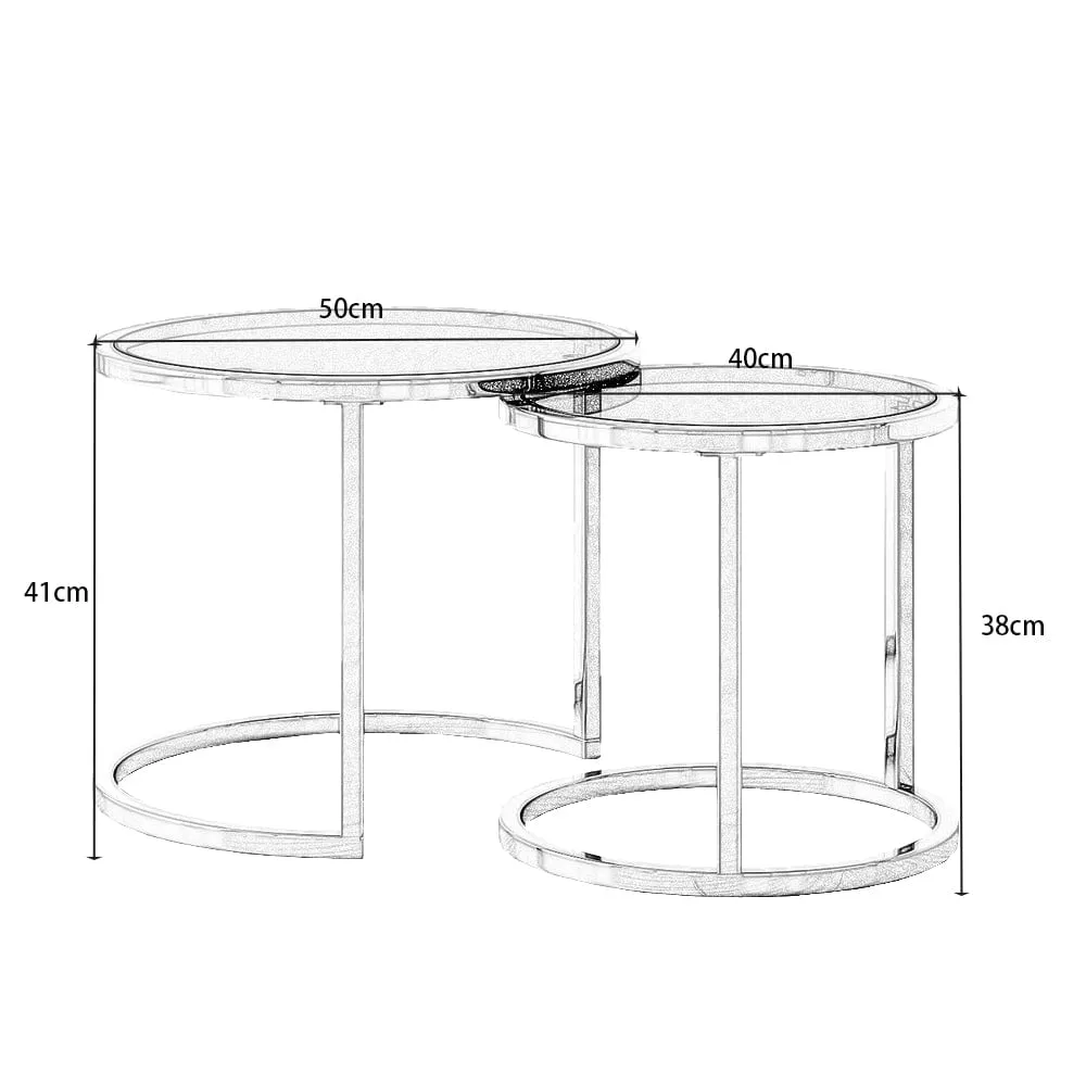 Etta Set Of 2 Frame Nesting Round End Coffee Table with Glass Top