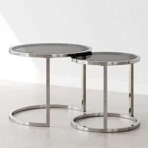 Etta Set Of 2 Frame Nesting Round End Coffee Table with Glass Top