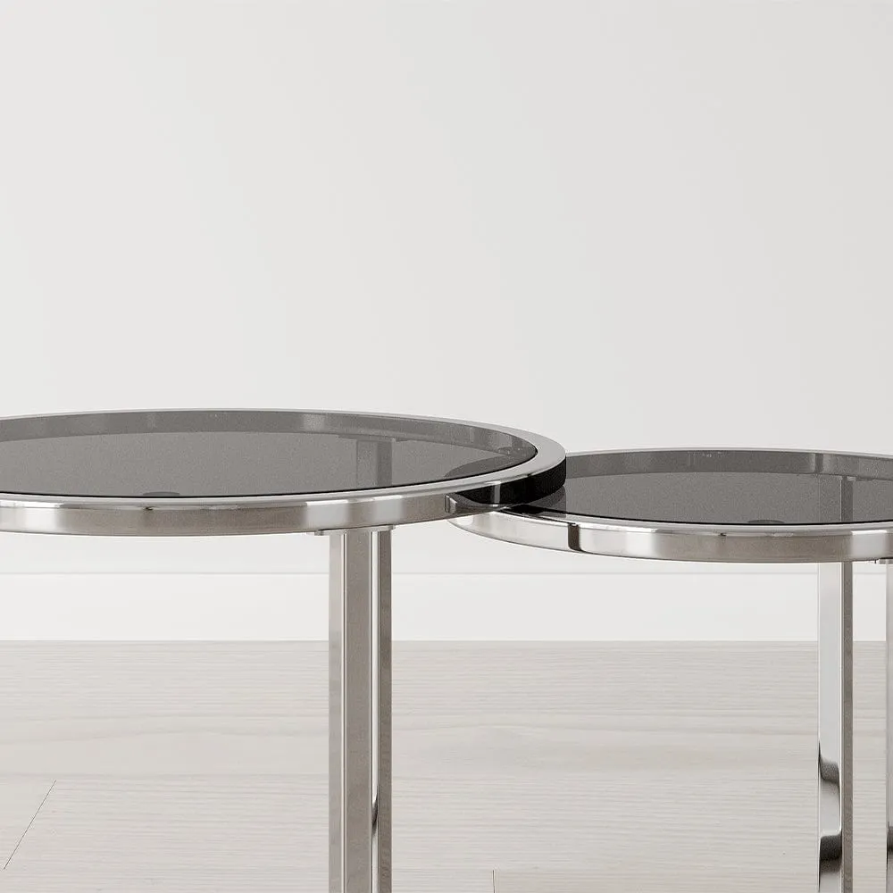 Etta Set Of 2 Frame Nesting Round End Coffee Table with Glass Top