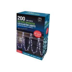 Festive Magic 200 White Battery Powered LED Cluster Christmas Lights | 8 Functions
