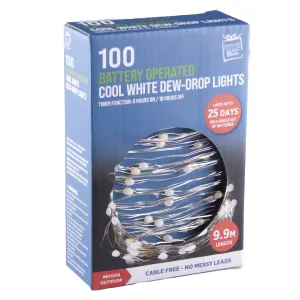 Festive Magic Battery Operated Warm White 100 Dew-Drop Christmas Lights