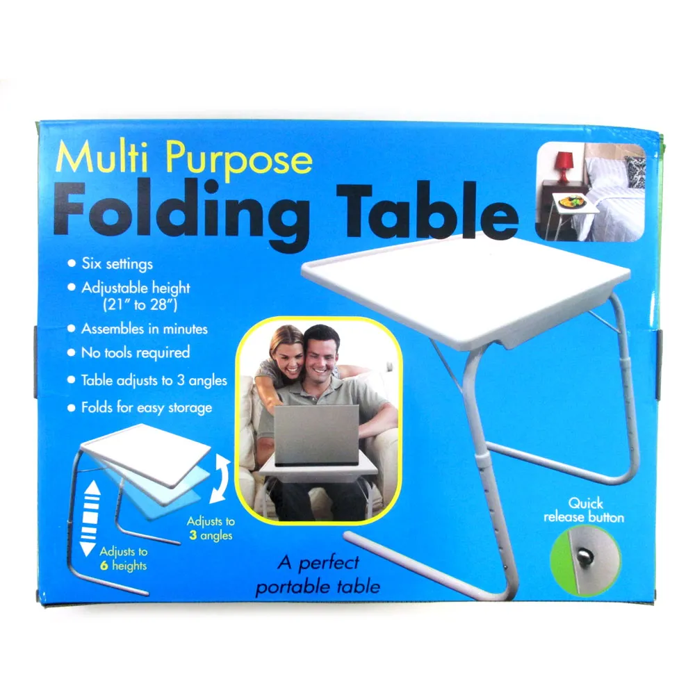 Folding Table Adjustable Desk Tray Cup Holder Eat  Work Foldable Under Sofa Bed
