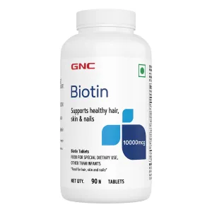 GNC Biotin 10000mcg 90 Tablets for Healthy Hair, Skin & Nails