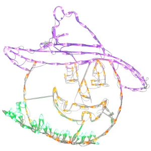 Halloween Lighted Sign Decoration, White, Jack O' Lantern, LED Lights, Plug In, 32 Inches