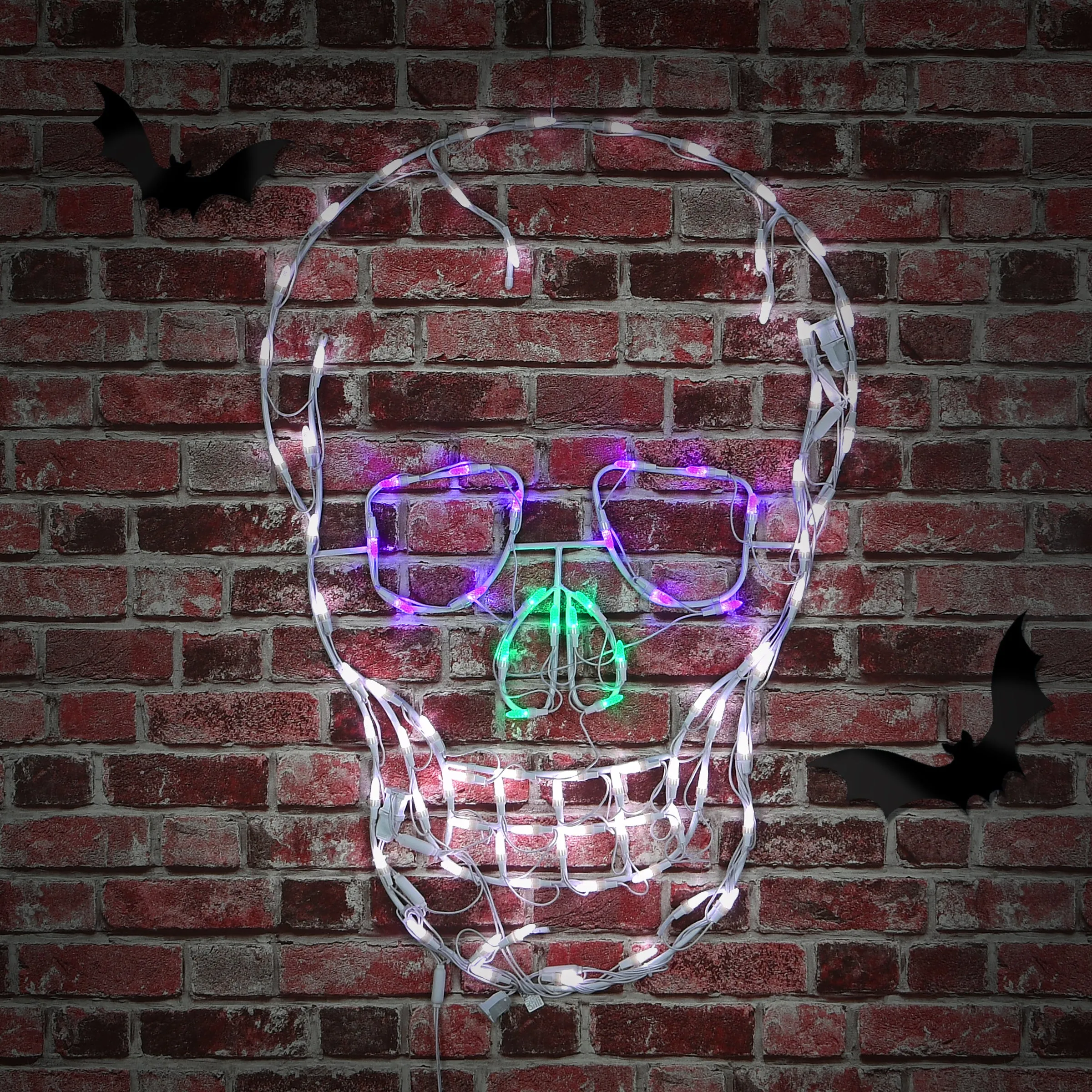 Halloween Lighted Sign Decoration, White, Skull, LED Lights, Plug In, 37 Inches