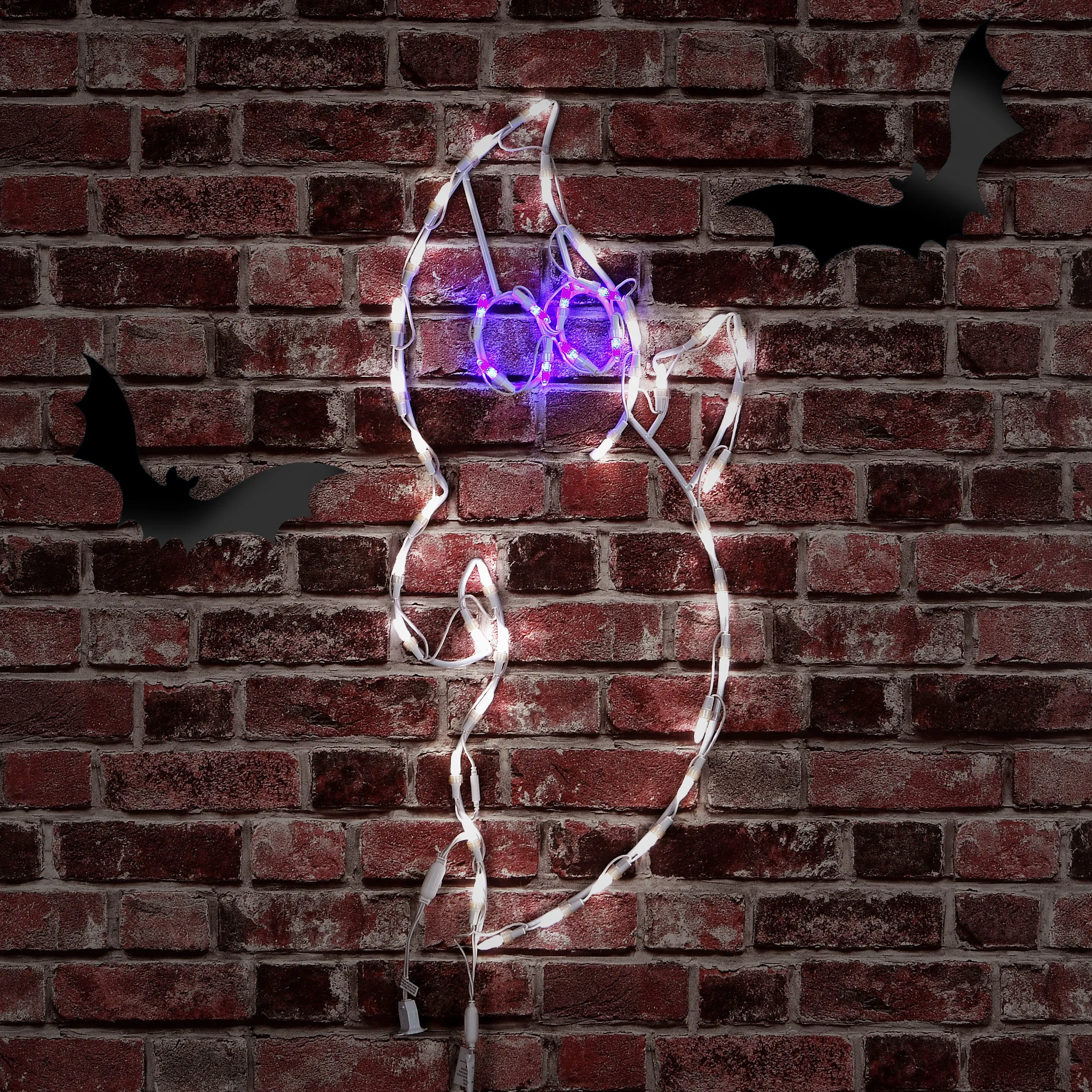 Hallowen Lighted Sign Decoration, White, Friendly Ghost, LED Lights, Plug In, 31 Inches