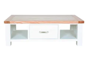 Hampshire 1 drawer Coffee Table White Solid Pine and Ash Wood Top