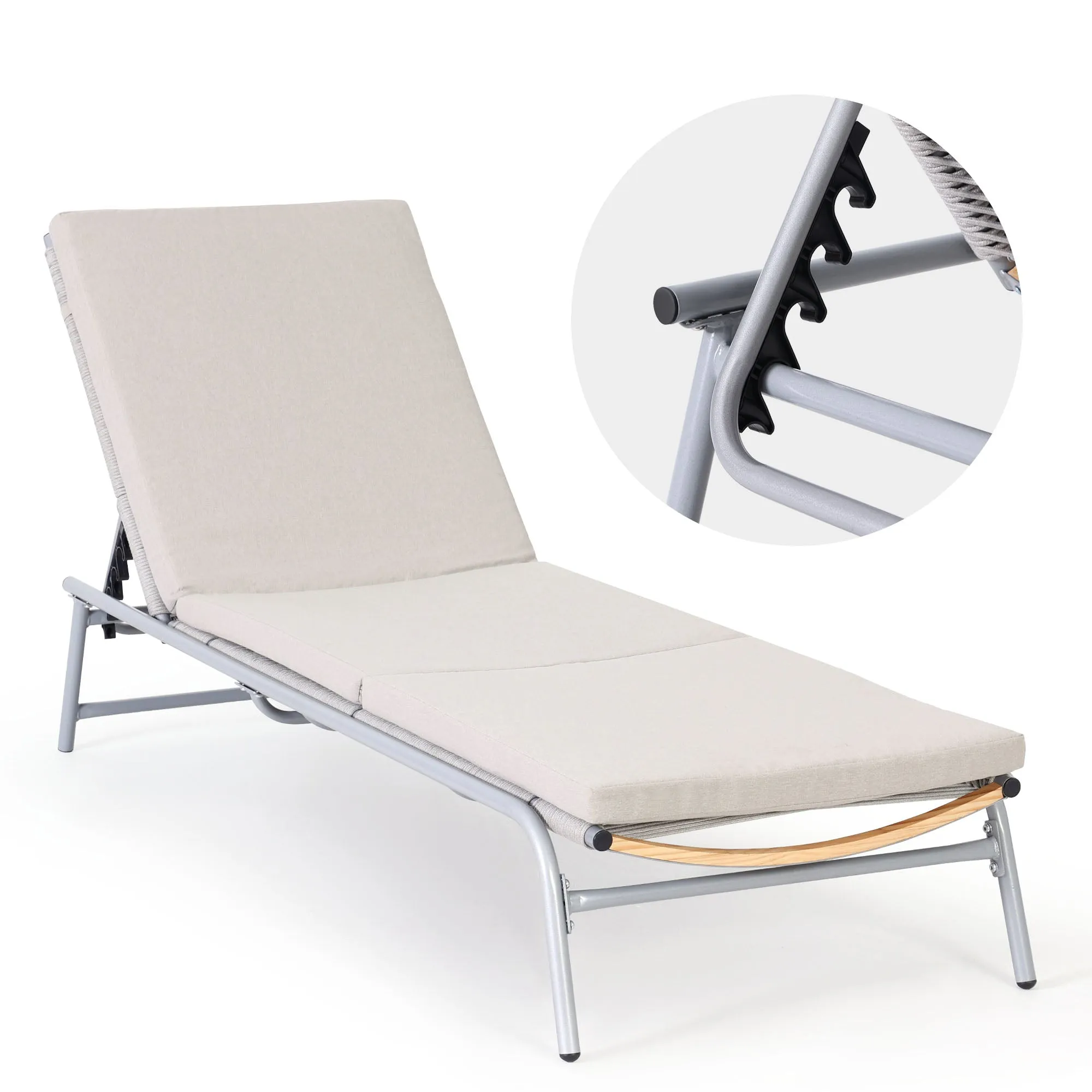 HOMREST Pool Lounge Chairs, Set of 2 Aluminum Patio Chaise Lounge with 5 Adjustable Backrest and Lay Flat Positions, Beige
