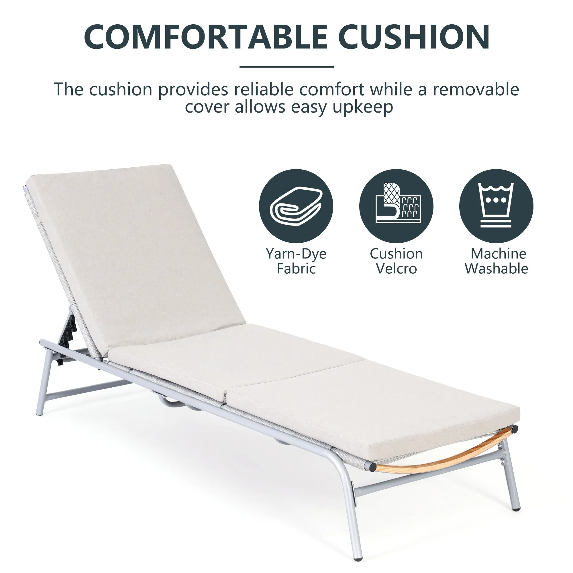 HOMREST Pool Lounge Chairs, Set of 2 Aluminum Patio Chaise Lounge with 5 Adjustable Backrest and Lay Flat Positions, Beige