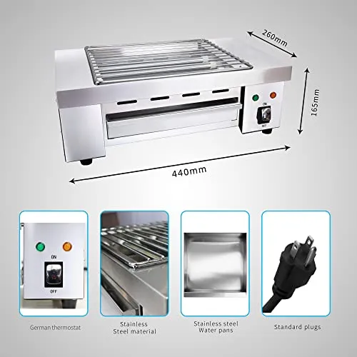 Indoor Barbecue Electric Grill, Indoor Smokeless Grill Stainless Steel Commercial and Family use Griddle Korean BBQ Grill, Suit for Cafe Restaurant Camping Party Buffet 120V,1800W