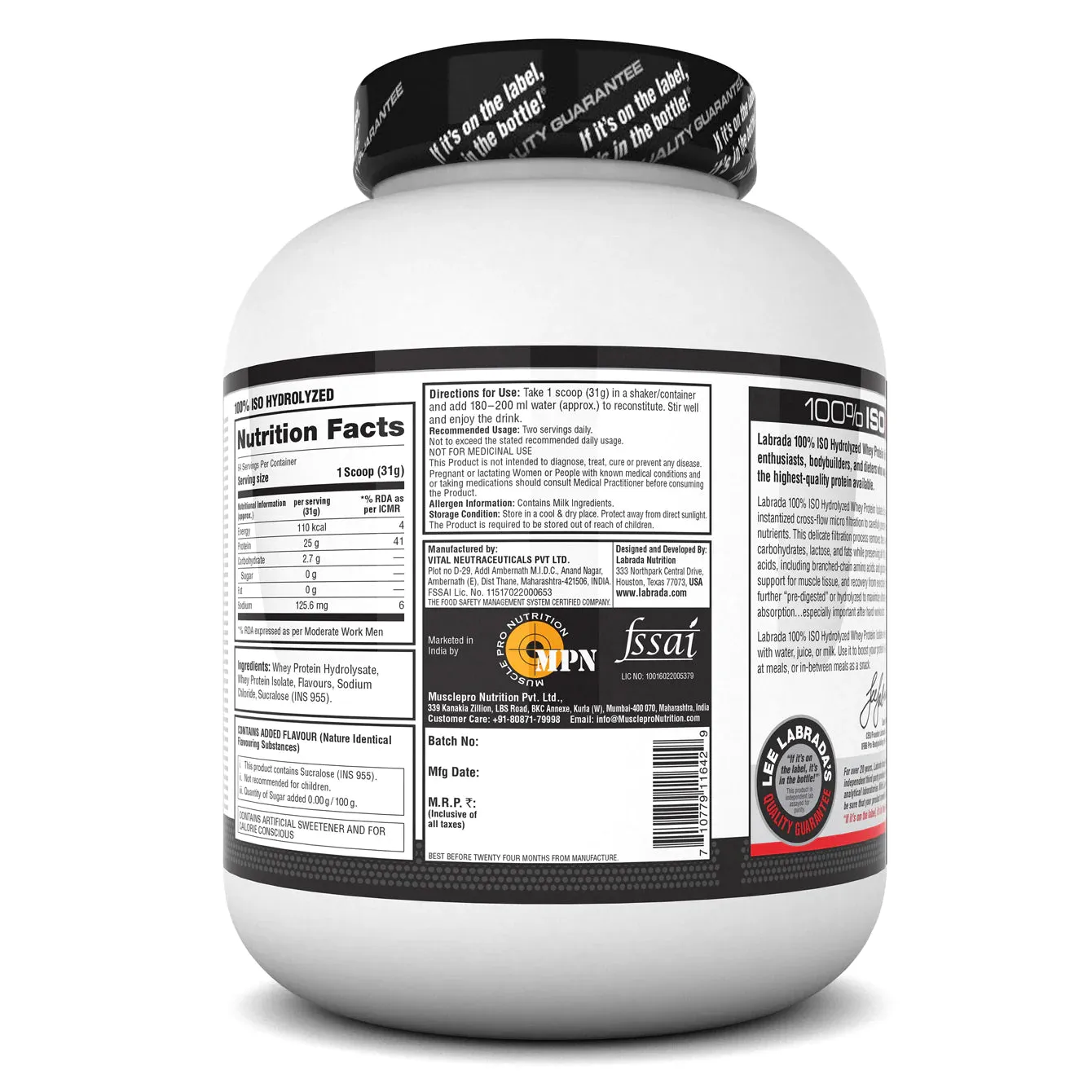 Labrada 100% ISO HYDROLYZED Isolate Whey Protein - (Vanilla)