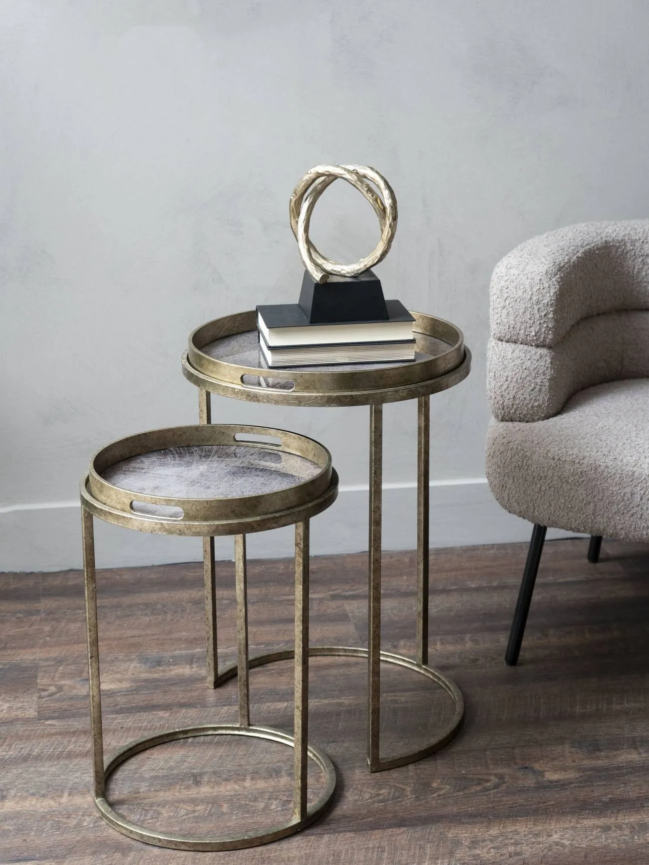 Libra Interiors Vienna Atlas Nesting Set of 2 Side Tray Tables – Antique Gold