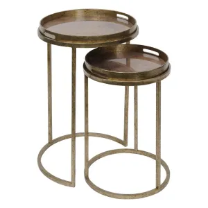 Libra Interiors Vienna Atlas Nesting Set of 2 Side Tray Tables – Antique Gold